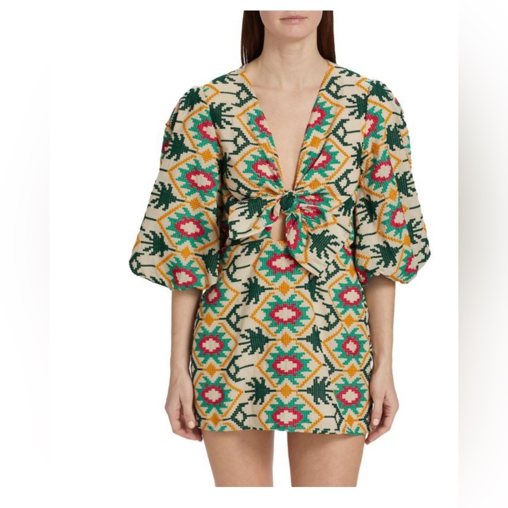 Johanna Ortiz Abstract Oasis Tie Front Minidress